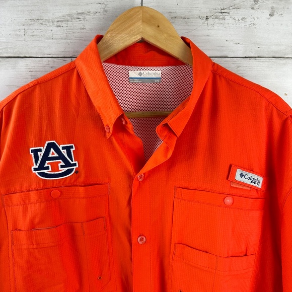 Columbia PFG Shirt Mens Large Vented Fishing Orange Short Sleeve UofA Auburn - Picture 2 of 13